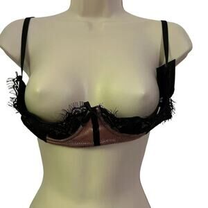 Frederick's of Hollywood Lux Lace Over Satin Shelf Bra Pink Black Womens Size 18